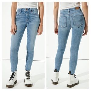 American Eagle Jegging Jeans Stretch Skinny Mid Rise Medium Rinse Denim Size 4